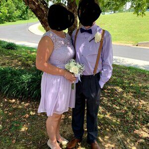 David's Bridal Embroidered Lace and Chiffon A Line Dress